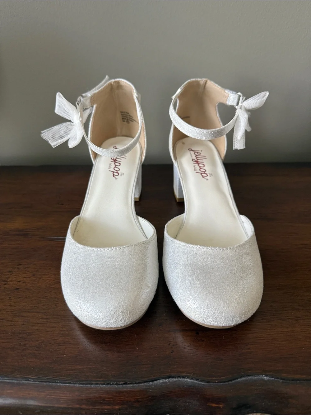 Jellypop Sparkle White Ankle-Strap Block Heels